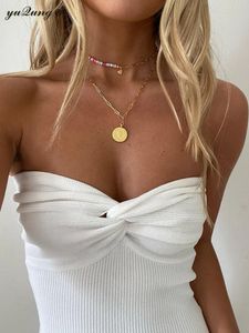 Sticked Y2K Tube Corset Crop Top Women Summer Strapless Camis Backless Off Shoulder Tank Top Bustier Vintage White Yuqung 240229