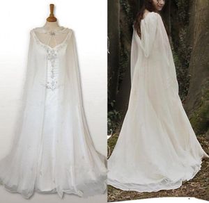 2018 Mantello da sposa da sposa Mantella in chiffon bianco avorio con cappuccio Avvolgente medievale Giacca bolero Lunghezza pavimento7774219