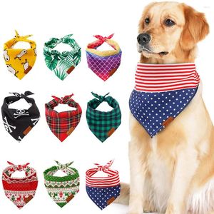 Dog Apparel Bandana Small Large Bibs Saliva Scarf Washable Cozy Cotton Plaid Printing Kerchief Bow Tie Grooming Accessories