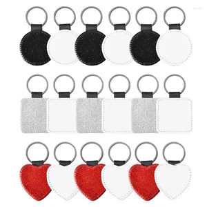 Keychains 18 PCS Sublimation Blank Keychain Heat Transfer PU Leather Round Square Shape For Present DIY Making