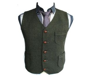 2019 Wysokiej jakości zielone wełniane kamizelki tweedowe na wesele wykonane na zamówienie formalne groom039s kamizelka Slim Fit Caistcoat dla men9087326