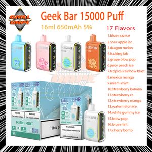 Geek Bar 15000 Puff Do jednorazowy papieros E 5% wytrzymałość 650 mAh akumulator 16 ml strąka 17 Smaki 15K Puffs Vape