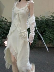 Платья Fairy 2 Piece Set Set Женщина повседневные топы с длинным рукавом + элегантный сплошной ремешок Midi Dress Party Corea Fashion Suit 2022 Лето