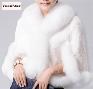 Women039S Fur Faux VMewsher Coat Women Quality Mink Rex Cape Jacket Black White Imitation Soft Collar6364937