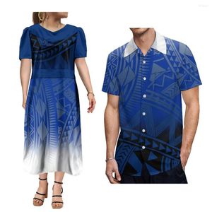 Vestidos Casuais Mumu Mulheres V-Pescoço Vestido de Manga Curta 6XL Roupas Micronésia Tribo Polinésia Projetado Camisa Masculina Havaiana Casal Terno