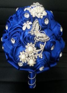 Königsblaue romantische Rosen-Hochzeitssträuße mit Kristall-Strassperlen, hochwertige Hochzeits-Zubehör, Blumensträuße für die Braut U2123455
