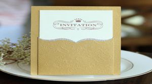 高品質のゴールドの結婚式の招待状2017プリントブランクまたはカスタムインナー4058223を備えたパーティー用の安いエレガントピンクの招待状カード