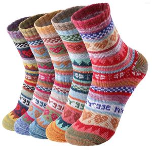 Women Socks 5 Pairs Wool For - Womens Winter Warm Men Cozy Knit Boots
