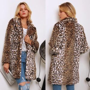 Pele de leopardo falso casaco de pele 2020 europeu e eua popular novo casaco de inverno terno feminino gola leopardo seção longa casaco de pele do falso