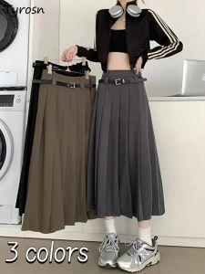 Klänningar midi kjolar kvinnor vikar dagligen enkel ren casual klassisk preppy stil elegant allmatch ulzzang streetwear sommar damer faldas