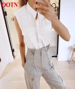 OOTN STAND COLLAR SOMMER STENVELESS SHIRTS Office Ladies White Womens Tops and Bluses 2020 Fashion Chic vadderad axel topp CX2002826381