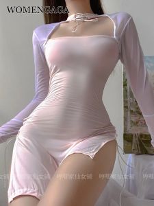 Kleid Womengaga süße asiatische Mädchen weiblich Frau schwarz sexy Cheongsam sexy Unterwäsche Square Halskragen dünne weiße Mini Kleid heiße Mode Korean 8y5