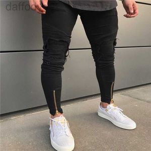 Men's Jeans Mens Biker Knee Protection Designer Black Men Casual Male Trousers Skinny Motorcycle High Quality Side Pants 240305