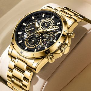 LIGE Moda Uomo Orologi Top Brand Luxury Orologio al quarzo in oro per uomo Casual Impermeabile Sport Cronografo Orologio da polso montre homme 240227