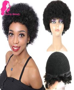 Afro Kinky Curly Human Hair Wig para Black Woman8A Mongol Curto Afros Curl Virgem Cabelos Extensão Não Rendas Perucas Natureza Cor 61272376