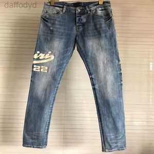 Men's Jeans 2023 Mens Pants washing Ripped High Street Fashion Detail Knee black 22 letter Embroidery Men Slim Motorcycle For Vintage Distressed Denim Jean 240305