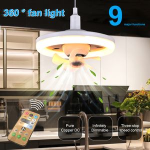 60W Ceiling Fan E27 With Led Light And Remote Control 360 ° Rotation Cooling Electric fan Lamp Chandelier For Room Home Decor