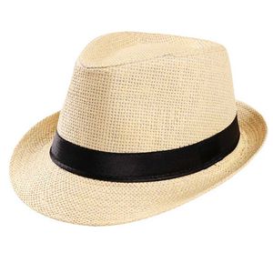 Breda randen hattar hink hattar unisex panama sun strå hatt trilby gangster hatt strandband sol hatt bröllop strå hatt kvinnor svart band l * 5 j240305