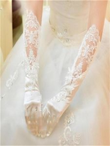 Nova chegada luvas de casamento elegantes luvas de noiva de dedo completo com apliques para vestido de casamento acessórios de casamento branco marfim3096675615729