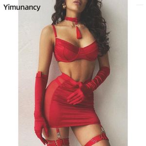 Bras sätter Yimunancy Choker Tassel Sexig underkläder Set Women 5-Piece Club Kort underkläderpaket
