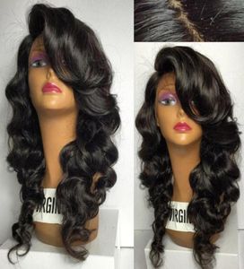 Silk Top Lace Wigs Glueless Side Bangs Virgin Brazilian Human Hair Silk Base Wigs With Bangs Glueless Silk Top Full Lace Wigs380734123043