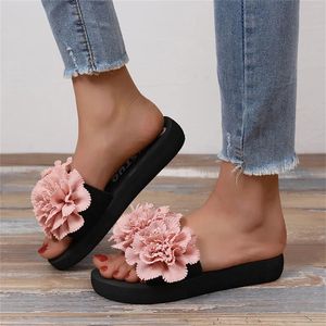 Slippers Boho Style Women Fashion Summer Solid Color Wedges Flower Open Toe Thick Soled Sole Bottom Slides Flip Flops