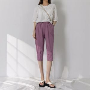 Capris 2022夏の女性の新しいクロップドパンツカジュアルファッションシンセクション通気性綿とリネンの女性用パンツスウェットパンツ