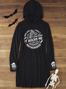 Dress Halloween Some Days I Rock It Some Days It Rocks Me Skull Hoodie Dress Women Casual Pullover Sweatshirts Winter Long Sleeve Dres