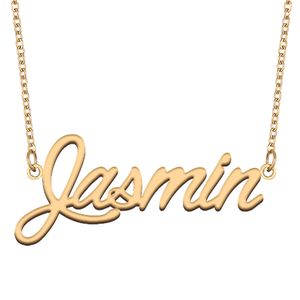 Jasmin-Namensketten-Anhänger, individuell personalisiert, für Frauen, Mädchen, Kinder, beste Freunde, Mütter, Geschenke, 18 Karat vergoldeter Edelstahl