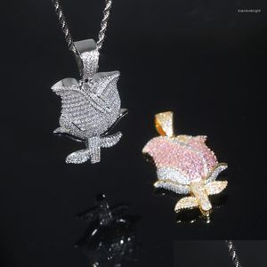 Чокеры Колье Оптовая Iced Out Хип-Хоп Мужчины Женщины Ювелирные Изделия Bling 5A Cz Хорошая Роза Подвеска Ожерелье Drop Доставка Ожерелья Ручка Dhxci