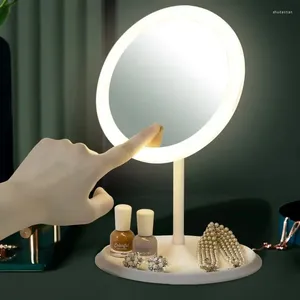 Kosmetiska väskor LED Makeup Mirror med Light Lamp Storage Desktop roterande justerbar dimning USB Vanity N69