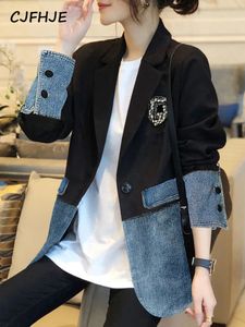 CJFHJE Маленький пиджак женский весенне-осенний дизайн Sense Niche Корейская мода джинсовый топ с нерегулярной строчкой женский 240228