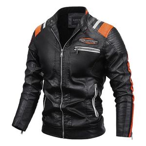 Мужская винтажная мотоциклетная куртка, мужская модная байкерская кожаная куртка, мужское пальто-бомбер с вышивкой, зимнее флисовое пальто из искусственной кожи 240226