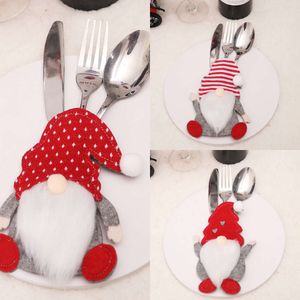 Novo 4 pçs gnome natal talheres titular faca garfo sacos de bolso papai noel ano novo festa jantar decoração natal utensílios de mesa capa