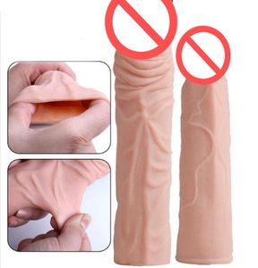 Realistic Top Soft Silicone Penis Extender Sleeve Cock Enlargement Enhancer Male Reusable Delay Gonobolia Dick Ring Adult Sex Toy 5271075