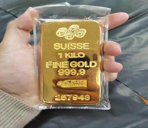 Swiss Gold Bar Simulation Town House gift Gold Solid Pure Copper Plated Bank Sample nugget model4882755