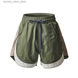Erkek Şort y2k Street Moda Tasarımcısı İnce Yama Operasyon Ürünleri Çeken Kısa Erkek Renk Eşleşmesi Rekabet Çantası Günlük Diz Pantolon Ekstra Büyük Q240305