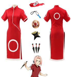 Japonya Anime Hokage Haruno Sakura Kırmızı Cosplay Kostüm Kısa Kollu Elbise Şort Ülke Tam Set Asya Boyutu 3268354