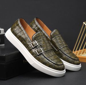 Sapatos vulcanizados masculinos pretos amarelos com fivela dupla deslizante marrom couro pu tênis para homens com tamanho 38-46 mocassins