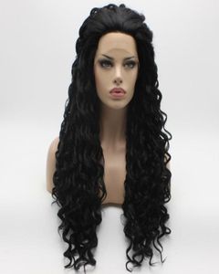 Iwona saç kıvırcık uzun siyah peruk 181 yarım el bağlı ısıya dayanıklı sentetik dantel ön günlük doğal peruklar7785383