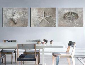 Vintage skal väggkonst målning grå retro giclee konsttryck Sea Shell Canvas Poster Set av 36562254