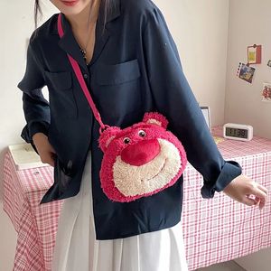 2024 Hot -selling new cute strawberry bear plush cartoon cartoon shoulder bag children wholesale