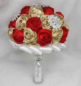 Maßgeschneiderte rote und champagner Hochzeitssträuße farbenfrohe romantische Brautsträuße mit Kristallperlen billige Brautjungfernblumen558818055729