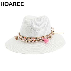 Szerokie brzegowe czapki wiadra kapelusze hoaree słomka kapelusz słoneczny biały panama plażowy kapelusz kobiet letni kapelusz sombrero kobiet fedora casual dams Chapeau J240305