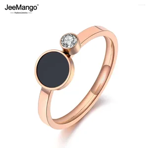 Alyans Jeemango Modaya Modaya Gizli Titanyum Paslanmaz Çelik Siyah Akrilik Kadınlar için Mozaik Cz Crystal Love Ring Mücevher JR19078