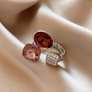 Cluster Ringe Mode Glas Kristall Offen Für Frauen Persönlichkeit Große Aussage Ring Schmuck Großhandel