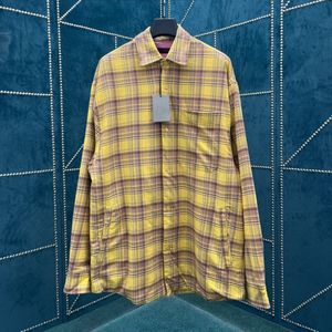 Bale Men Yellow Checkered Shirt Oversizezed Lose Fit Shirt Tacets Casual Kurtka Męs