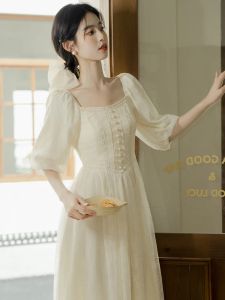 Sukienka Summer retro w stylu francuska kobieta sukienka Korean Chic degin Freading Lantern Sleeve Eleganckie sukienki Lady Midi Ropa Mujer verano