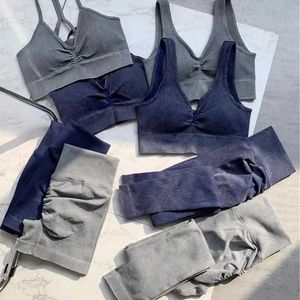 Kadınların Trailsuits Sveic Fitness Sakinsiz Yoga Seti Şeritli Spor Sütyen Yıkama Örme En İyi Spor Gömlek Bacak Egzersiz Seti Spor Salonu Kadın Giysileri J240305