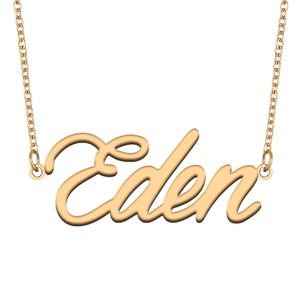 Eden Namenshalsketten-Anhänger für Frauen und Mädchen, Geburtstagsgeschenk, individuelles Namensschild für Kinder, beste Freunde, Schmuck, 18 Karat vergoldeter Edelstahl